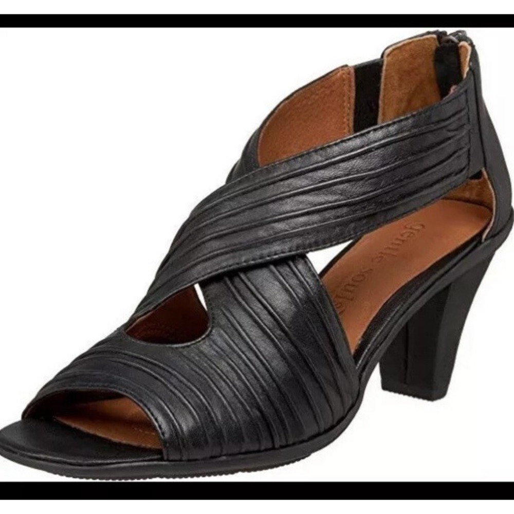 Gentle Souls Osaka Rama Heel in black size 8 1/2 8.5 Soft Leather Open Toe
